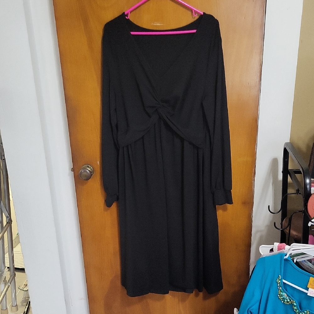 Shein Curve 1xl Black Long Sleeve Twist Front Women’s Dress